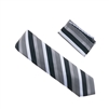 Grey, Silver, Black and White Striped Designed Extra Long Necktie Tie with Matching Pocket Square WTHXL-928