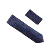 Navy with Bronze Petals Designed Extra Long Necktie Tie with Matching Pocket Square WTHXL-946