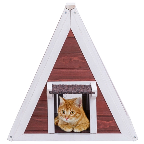 Weatherproof Red A-Frame Wooden Cat House Furniture Shelter with Eave