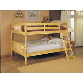 Full Over Full Bunk Bed with Ladder in Natural Light Wood Finish