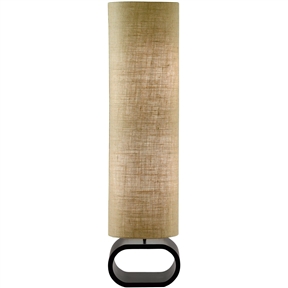 Cylinder Shape Medium Brown Burlap Floor Lamp with Bent Wood Base