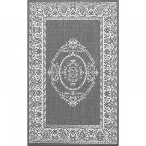 5'10 x 9'2 Grey White Medallion Indoor Outdoor Area Rug