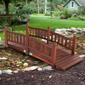 Durable Red Shorea Wood 6-Ft Garden Bridge with Hand Rails