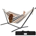 Portable Cotton Hammock in Desert Strip with Metal Stand and Carry Case