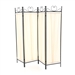 Black Metal 4-Panel Room Divider with Off-White Fabric Screen