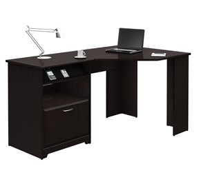 L-Shaped Corner Computer Desk with File Drawer in Espresso Wood Finish