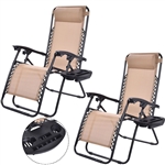 Set of 2 Beige Folding Outdoor Zero Gravity Lounge Chair Recliner