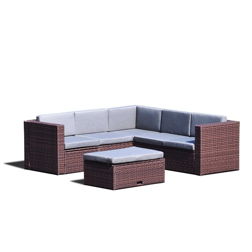 Brown Resin Wicker 4-Piece Outdoor Patio Furniture Set with Grey Cushions