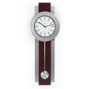 Modern Pendulum Style Wall Clock in Dark Merlot Cherry & Nickel