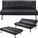 Black Faux Leather Click Clack Adjustable Futon Sleeper Sofa