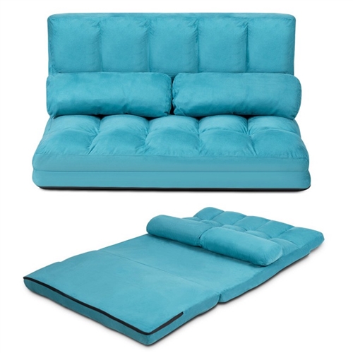 Faux Suede Minimalist 5 Tilt Foldable Floor Sofa Bed Detachable Cloth Cover in Blue