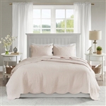 King Size 3 Piece Reversible Scalloped Edges Microfiber Quilt Set in Blush
