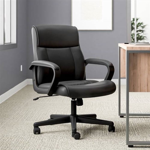 Mid-Back Ergonomic Office Chair in Black Faux Leather with Armrests