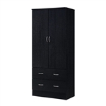 Black 2 Door Wardrobe Armoire with 2 Drawers and Hanging Rod Storage