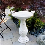 Outdoor Off-White Ceramic Birdbath in Light-Brown Antique Finish