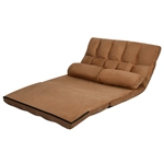 Faux Suede Minimalist 5 Tilt Foldable Floor Sofa Bed Detachable Cloth Cover in Brown