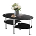 Modern Black Tempered Glass Coffee Table with Bottom Shelf