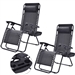 Set of 2 Black Folding Outdoor Zero Gravity Lounge Chair Recliner