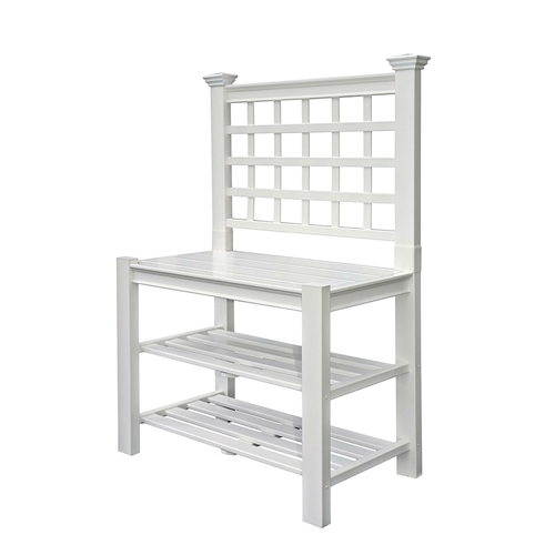 White Vinyl Outdoor Garden Classic Potting Bench with Shelves