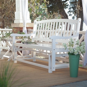 4-Ft Outdoor Patio Garden Glider Bench Loveseat in White Wood