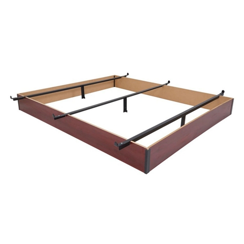 California King Hotel Style Metal Bed Frame Base with Cherry Wood Floor Panels