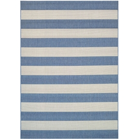 2' x 3'7 Ivory Blue Stripe Outdoor Indoor Rug