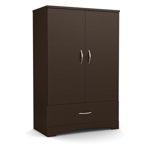 Contemporary 2-Door Armoire Wardrobe Cabinet with Bottom Drawer in Chocolate Brown