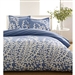 Full / Queen 100-Percent Cotton 3-Piece Comforter Set with Blue White Floral Branch Pattern