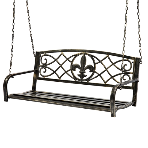 Bronze Sturdy 2 Seat Porch Swing Bench Scroll Accents