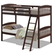 Twin over Twin Wooden Bunk Bed with Ladder in Dark Brown Finish