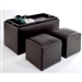 Faux Leather Storage Bench Coffee Table with 2 Side Ottomans