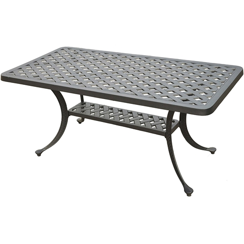 Solid Cast Aluminum 21 x 42 inch Outdoor Patio Dining Cocktail Table in Charcoal