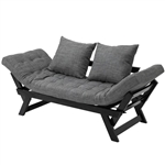 Charcoal/Black 3 In 1 Convertible Sofa Chaise Lounger Bed w/ 2 Large Pillows