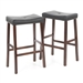 Set of 2 - Upholstered Faux Leather Saddle Seat Barstool in Mahogany