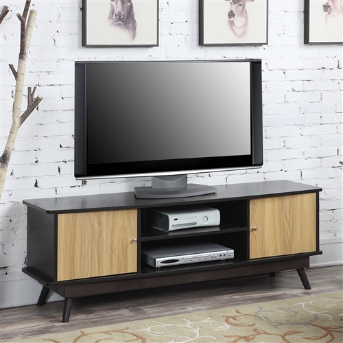 Modern Mid Century Style TV Stand in Espresso Light Oak Wood Finish