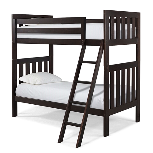 Twin over Twin Bunk Bed with Ladder in Espresso Wood Finish