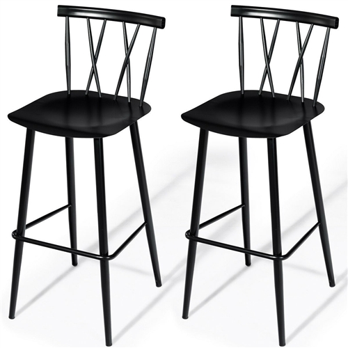Set of 2 Black Steel Barstool Dining Chairs