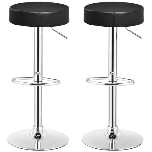 Set of 2 Black Adjustable Round Faux Leather Swivel Bar Stools