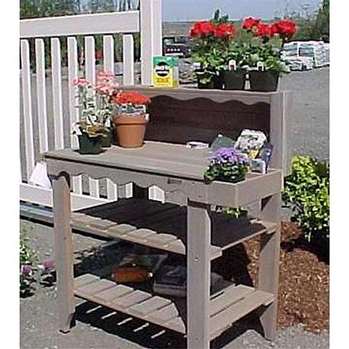 Outdoor Cedar Wood Potting Bench Bakers Rack Garden Storage Table in Gray