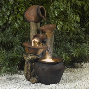 Clay Pot Style Indoor and Outdoor Fiberglass Illuminated Fountain