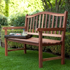 4-Ft Wood Garden Bench with Curved Arched Back and Armrests