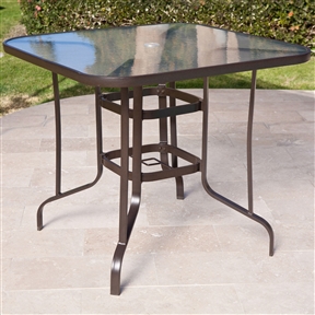 40-inch Outdoor Patio Dining Table with Glass Top and Umbrella Hole