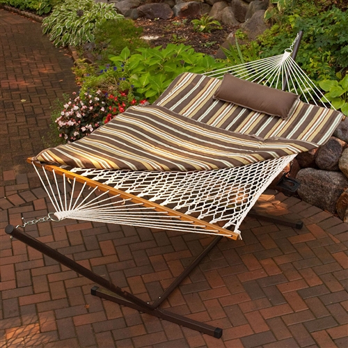 Outdoor Patio Deck 11-Ft Hammock with Metal Stand and Pad Pillow Set