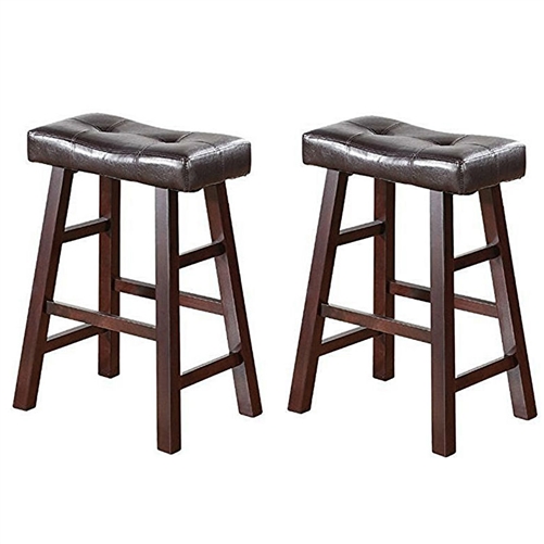 Set of 2 - 24-inch Dark Cherry Counter Stools with Faux Leather Seat