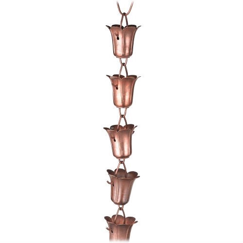 Handmade 8.5 Ft Solid Copper Tulip Rain Chain