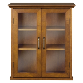 Oak Finish Bathroom Wall Cabinet with Glass  2-Doors & Shelves