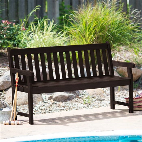 Weather Resistant Outdoor Wood 5-Ft Garden Bench in Dark Brown Finish