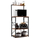 Black Metal 4-Shelf Rustic Brown Wood Kitchen Baker's Rack Microwave Stand