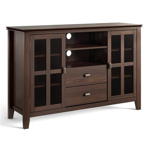 Dark Brown Solid Wood 35-inch High TV Stand with Glass Panel Doors