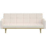 Modern Mid-Century Futon Sleeper Sofa Bed in Sherpa Ivory Fabric Upholstery